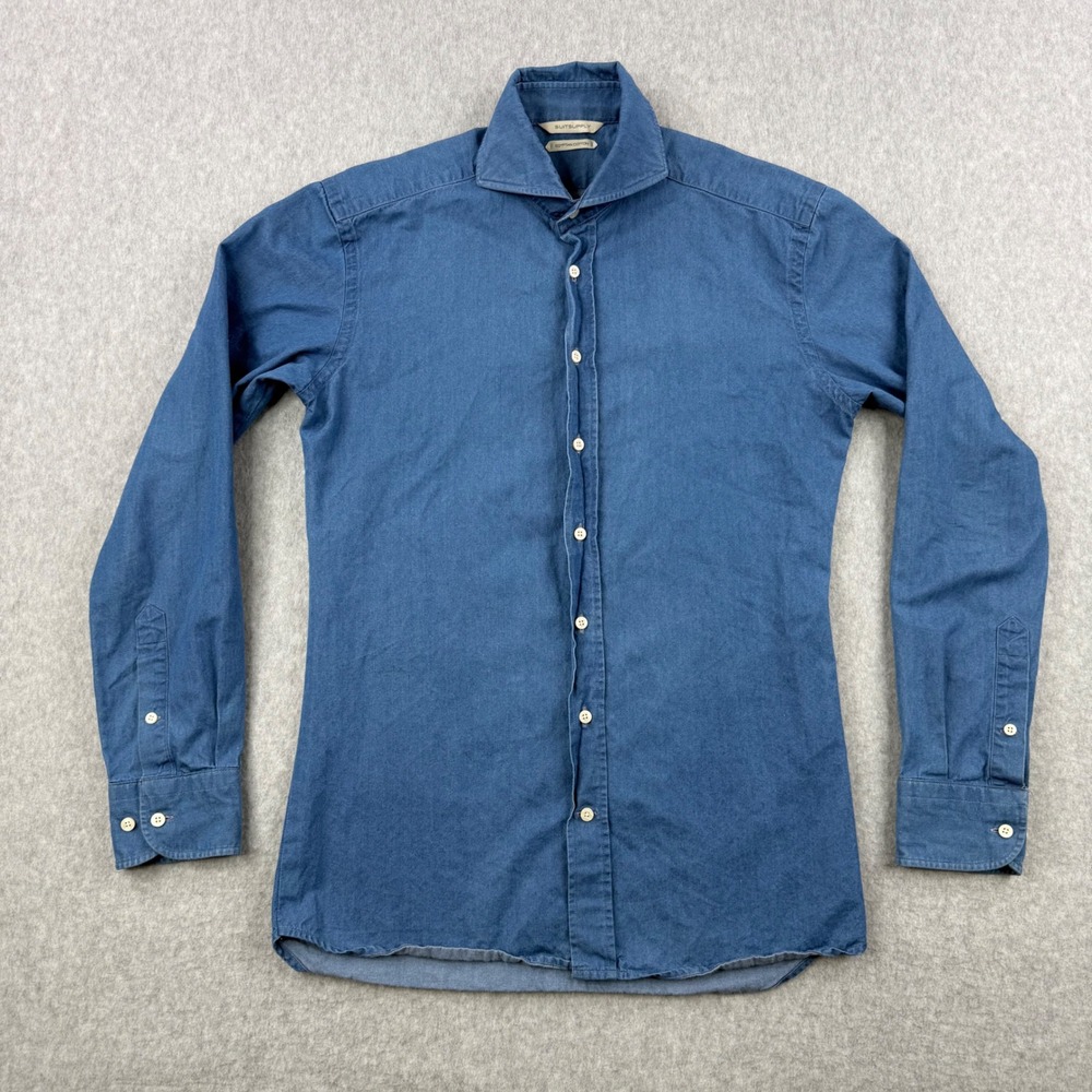 SuitSupply Shirt Mens Small Blue Egyptian Cotton Albiate Denim Slim Button Up